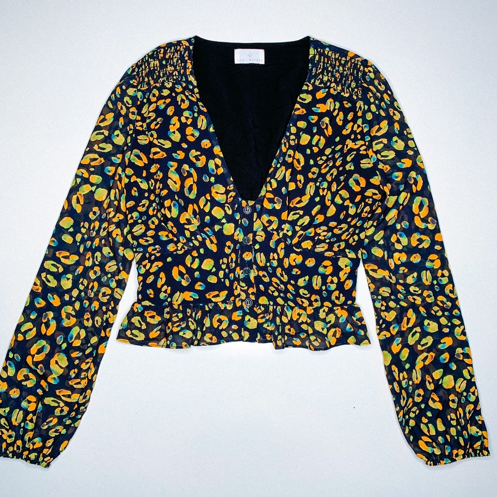 Lost and Wander Smocked Leopard Long Sleeve Top